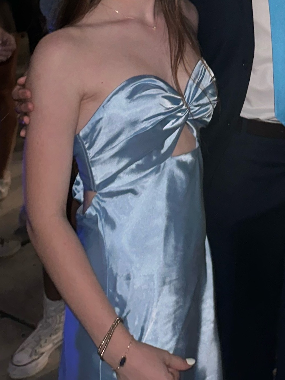 Light Blue Satin Strapless Dress DRY CLEANED